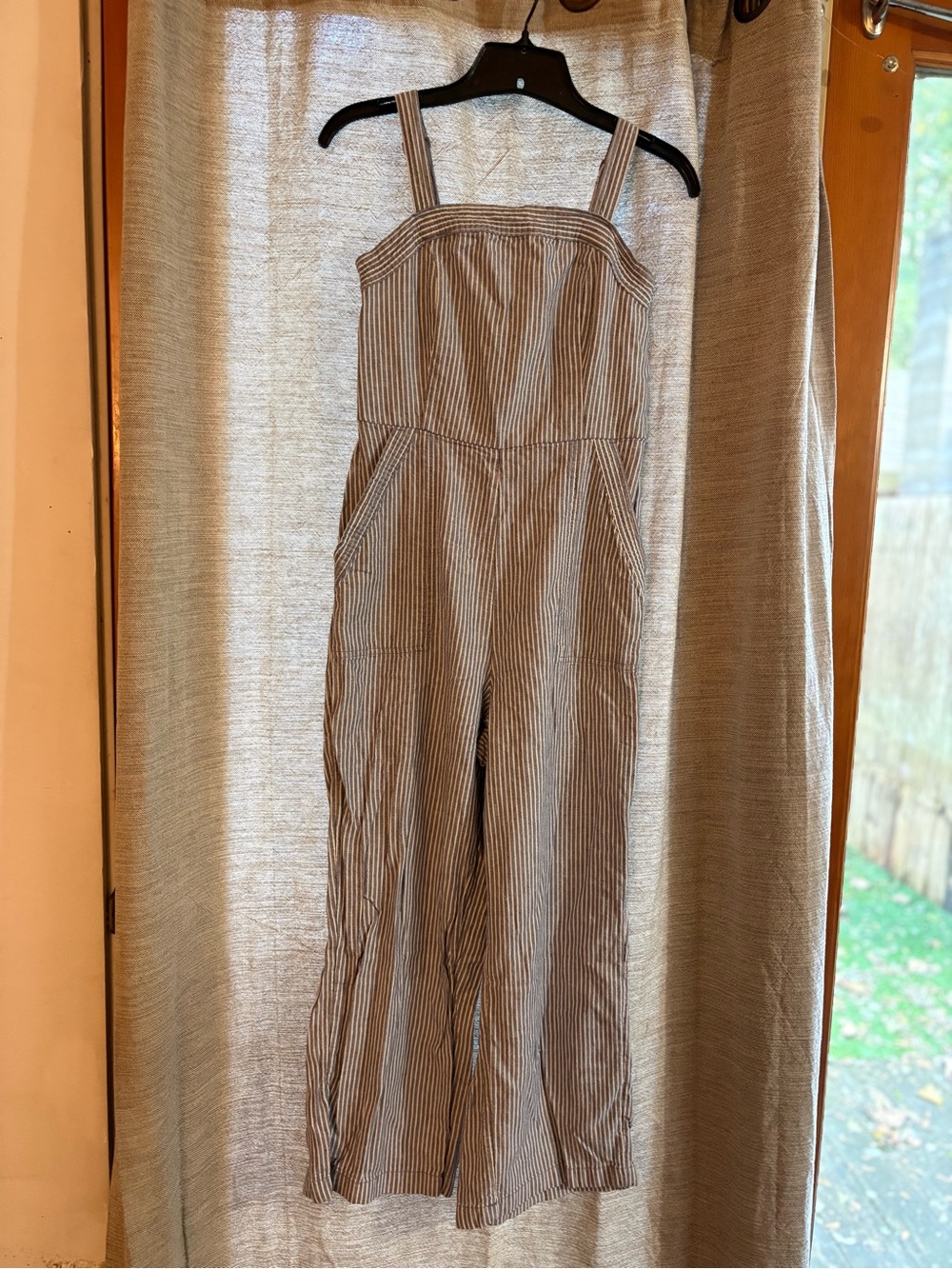 Striped Wide-Leg Cotton Jumpsuit - Blue and White Stripe Size XS